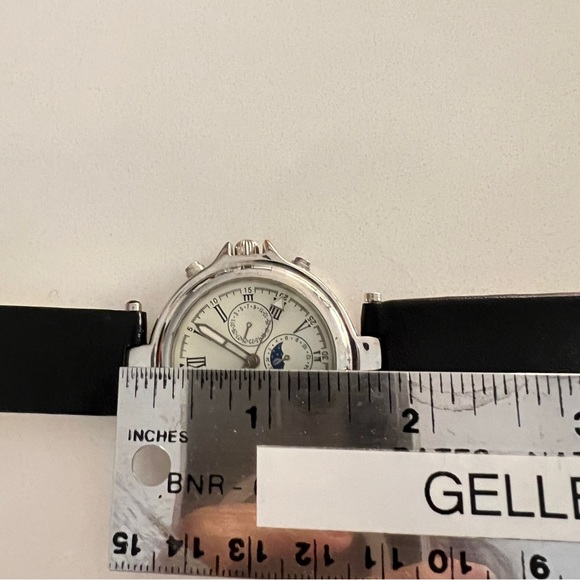 NWT 90s big Watch Silver-tone Bezel Genuine Leather Band - Picture 9 of 17